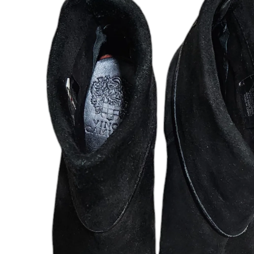 Vince Camuto Hamilton Black Suede Leather Block Heel Ankle Boots Booties